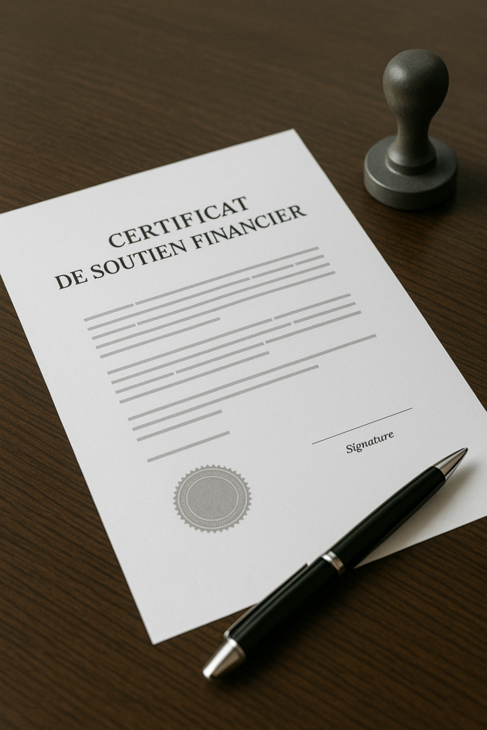 certificat de soutien financier